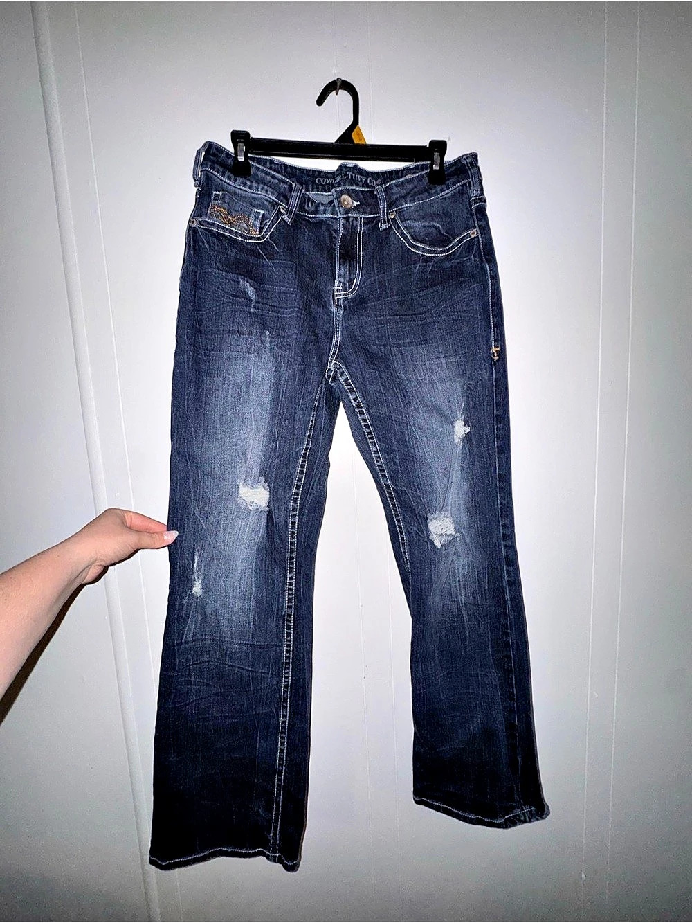 Cowgirl Tuff Co. Daisy Dukes. Bootcut Distressed Jeans Blue Waist 30